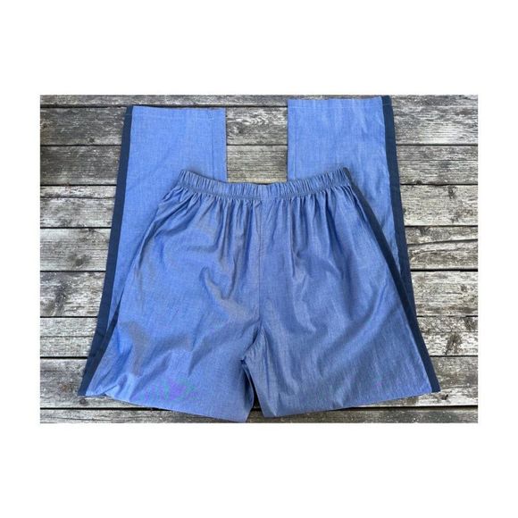 Emporio Armani Chambray Blue Pajama Trousers Lounge Pants Contrast Side Stripe - Picture 5 of 5